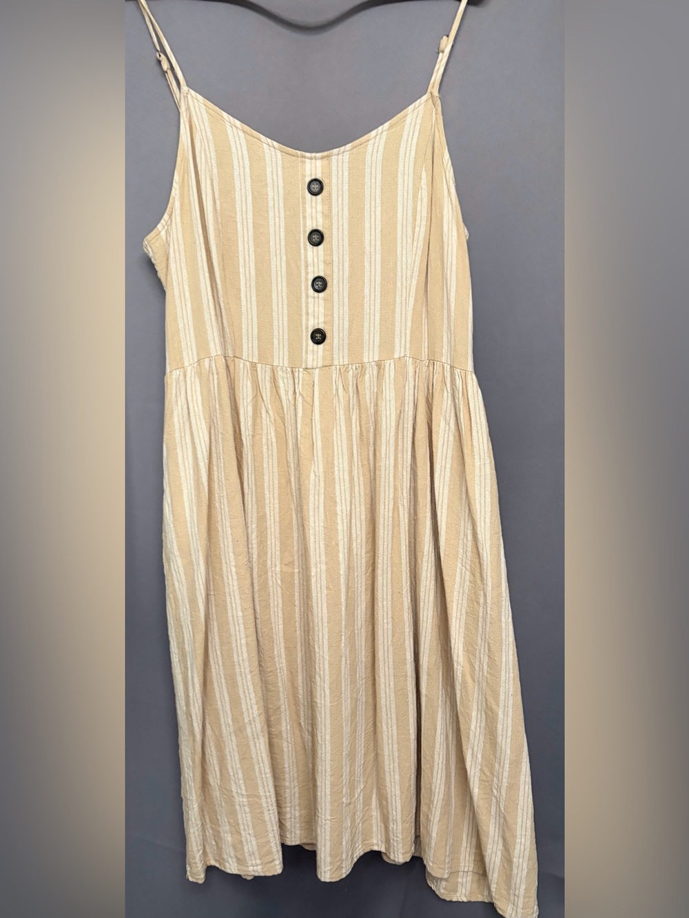 Lily Morgan Beige and White Striped Dress | Size Large